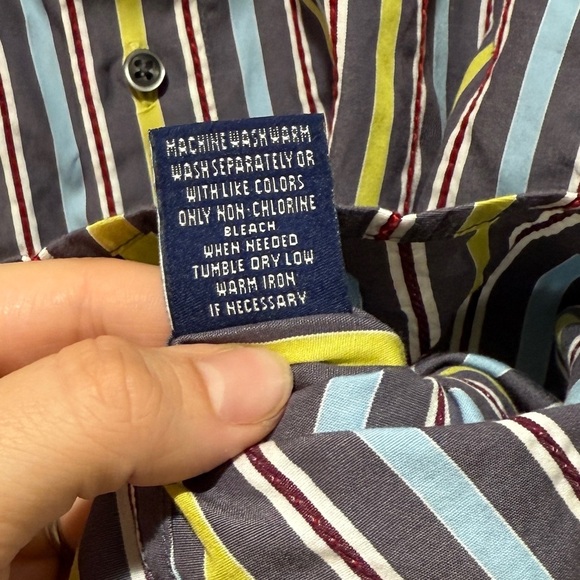 Robert Graham Mens Striped Flip Cuffs Button Up Shirt 2XL Embroidered Multicolor - Picture 7 of 13